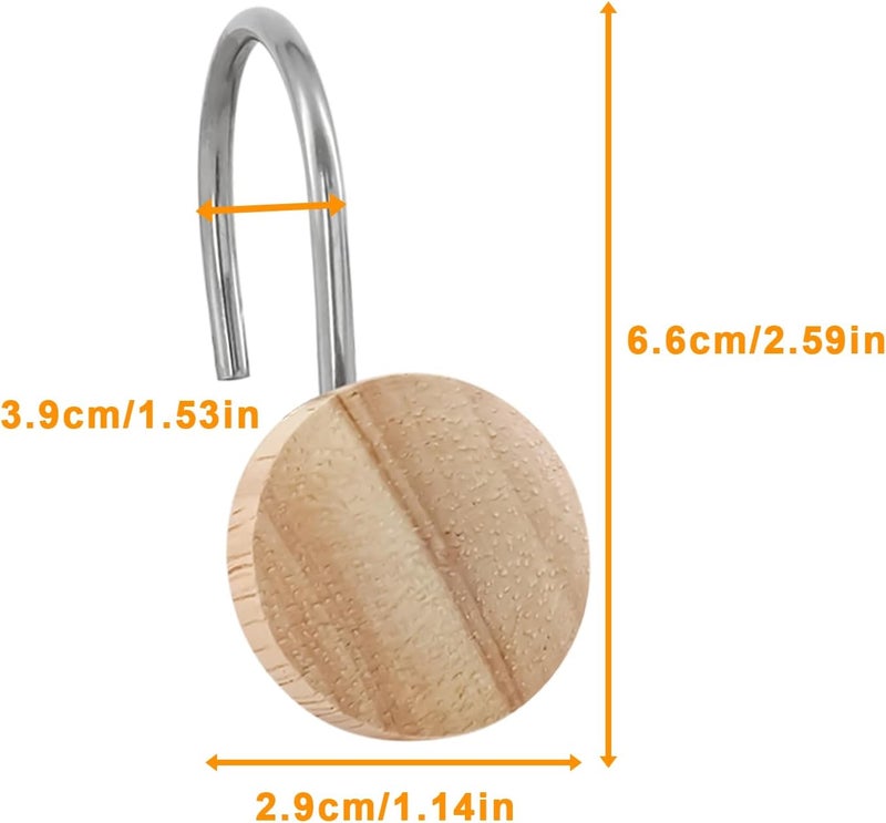 JTDTH Shower Curtain Hooks, Wood Decorative Shower Curtain Rings, Modern Round Log Shower Curtain Hangers, 12PCS Shower Hooks for Shower Curtain Rod, Bedroom, Living Room (Silvery 1) - Image 2